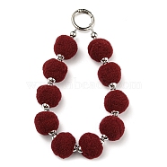 Phone Lanyard Universal Plush Ball Wrist Lanyard, with Alloy Findings, for Smartphone Case Bag Car Keys Decoration, Dark Red, 155mm(HJEW-Q011-01C-P)