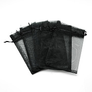 Organza Bags,  Rectangle, Black, 16x11cm(X-OP-T002-11x16-07)