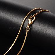 Brass Necklaces, Flat Snake Chain, Faceted, with Lobster Clasp, Golden, 17 inch(43.1cm), 1mm(MAK-K003-11G)