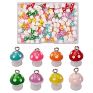 80Pcs 8 Colors Plastic Pendants, with Platinum Plated Iron Loop, Mushroom with Polka Dots, Mixed Color, 17.5x11.5x12mm, Hole: 1.5mm, 10pcs/color(sgKY-SZ0001-02)