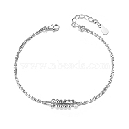 SHEGRACE Rhodium Plated 925 Sterling Silver Double Layered Bracelet, with Tiny Beads, Multi-strand Bracelets, Platinum, 160mm(6-1/4 inch)(JB328A)