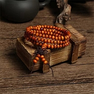 108 Beads Prayer Mala Bracelet, Imitation Sandal Wood Round Beaded Wrap Bracelet Necklaces for Ramadan & Eid Mubarak, Coral, 23-5/8 inch(60cm)(PW-WG98399-07)