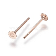 304 Stainless Steel Stud Earring Findings, Flat Pad Earring Post, Rose Gold, 11.5x3mm, Pin: 0.7mm(STAS-E484-67D-RG)