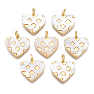 Shell Pendants, with Real 18K Gold Plated Tone Brass Findings, Cadmium Free & Nickel Free & Lead Free, Heart, Seashell Color, 15x16x2.5mm, Jump Ring: 5x1mm, 3mm(KK-N233-167)