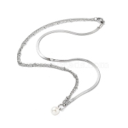 304 Stainless Steel with Plastic Bead Necklaces, Stainless Steel Color, 17.83 inch(45.3cm)(NJEW-Q335-02C-P)