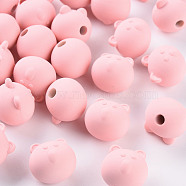 Acrylic Beads, Rubberized Style, Half Drilled, Bear, Pink, 15.5x16x15mm, Hole: 3.5mm(OACR-S039-06-26)