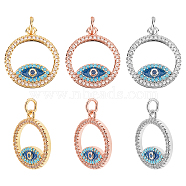 Nbeads 6Pcs 3 Colors  Brass Micro Pave Cubic Zirconia Pendants, with Enamel and Jump Ring, Ring with Evil Eye, Mixed Color, 18.5x16x2mm, Hole: 3mm, 2pcs/color(ZIRC-NB0001-64)
