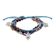 Sparkling Glass Seed Beads 5 Layered Anklet, Natural Lapis Lazuli & Non-magnetic Synthetic Hematite Beads Anklet, Diamond Pointed Clear Beads Anklet for Women, Golden, Inner Diameter: 2-1/2~4-1/4 inch(6.5~10.8cm)(AJEW-SW00006-03)