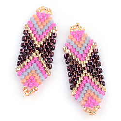 MIYUKI & TOHO Japanese Seed Beads, Handmade Links, Loom Pattern, Hot Pink, 35.5~36.5x12x2mm, Hole: 1mm(X-SEED-S010-SP-25)