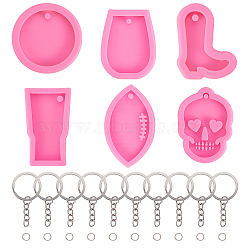 DIY Keychain Making, with Pendant Silicone Molds, Iron Keychain Ring and Brass Jump Rings, Pink, Keychain Ring: 50mm, 20pcs/set(DIY-PH0026-61)