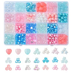 Acrylic Bead Flowers/Stars/Hearts, Mixed Color, 8.5~13.5x9~14x4~6mm, Hole: 1.8~2.5mm(OACR-FS0001-68)