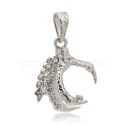 Platinum Plated Alloy Rhinestone Pendants, Dragon Claw, Crystal, 32x27x19mm, Hole: 5.5x10mm(PALLOY-J561-02P)