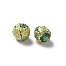 Handmade Gold Foil Glass Beads, Round, Green, 9~11x8~11mm, Hole: 1.6mm(LAMP-P068-13A)