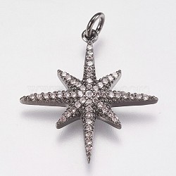 Brass Micro Pave Cubic Zirconia Pendants, Star, Gunmetal, 25x23x3mm, Hole: 3mm(ZIRC-E145-52B)