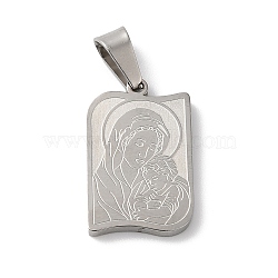 Mother's Day Theme 304 Stainless Steel Pendants, Rectangle with Child & Mother Charms, Stainless Steel Color, 20x13x2mm, Hole: 6.5x3mm(STAS-D069-01A-P)