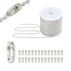 DIY Tag Chains Making Kit, Including Iron Ball Bead Chains, Soldered, with Spool, with Ball Chain Connectors, Silver, 1.5~5x1.5~2.5x1.5~2mm(DIY-YW0005-91S)