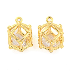 Brass Pave Cubic Zirconia Pendants, Round, Clear, Real 18K Gold Plated, 13x9x9mm, Hole: 1mm(KK-M286-13G)