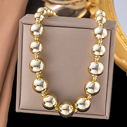 304 Stainless Steel Graduated Beaded Necklace for Women, Golden, 16.34 inch(41.5cm)(NJEW-G157-04G)