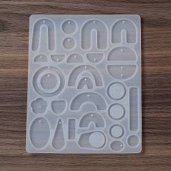 DIY Pendant Silicone Molds, Resin Casting Molds, for UV Resin, Epoxy Resin Jewelry Makings, Arch/Flower/Round, White, 162x128x4mm, Hole: 1.5mm, Inner Diameter: 12~51x8~40x2.4~3mm(X-SIMO-C003-07)