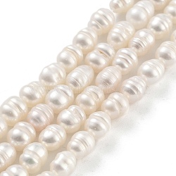 Natural Cultured Freshwater Pearl Beads Strands, Rice, Grade A++, Snow, 4~5mm, Hole: 0.6mm, about 26~27pcs/strand, 7.09''~7.28''(18~18.5cm)(PEAR-P062-06C)