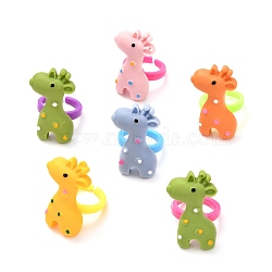 Giraffe Resin Adjustable Rings for Kids, Acrylic Cuff Rings, Mixed Color, US Size 2 1/4, Inner Diameter: 13.5mm(RJEW-JR00391)