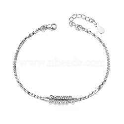 SHEGRACE 925 Sterling Silver Double Layered Bracelet, with Tiny Beads, Multi-strand Bracelets, Platinum, 160mm(6-1/4 inch)(JB328A)