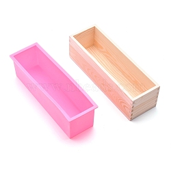 Rectangular Pine Wood Soap Molds Sets, with Silicone Mold and Wood Box, DIY Handmade Loaf Soap Mold Making Tool, Pearl Pink, 28x8.8x8.6cm, Inner Diameter: 7x25.9cm, 2pcs/set(DIY-F057-04A)