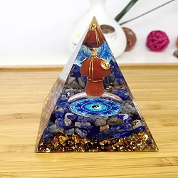 Orgonite Pyramid Resin Energy Generators, Reiki Natural Lapis Lazuli Chips & Copper Wire Inside for Home Office Desk Decoration, 60mm(PW-WG7B285-01)