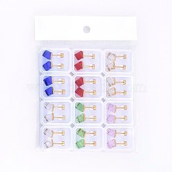 304 Stainless Steel Ear Fake Plugs, Ear Studs, with Glass Rhinestones, Cube, Mixed Color, 6x6x6mm; Pin: 1mm; 12pairs/bag(EJEW-H362-01G)