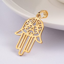 Hamsa Hand/Hand of Fatima/Hand of Miriam Ion Plating(IP) 304 Stainless Steel Pendants, Golden, 30.5x21.5x1mm, Hole: 4x6mm(STAS-F016-18G)