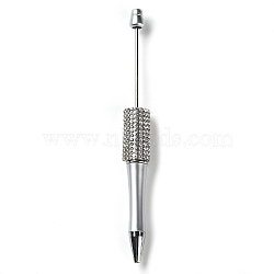 Plastic & Iron Beadable Pens, Ball-Point Pen, with Rhinestone, for DIY Personalized Pen with Jewelry Bead, Light Grey, 145x14.5mm(AJEW-H147-01A)
