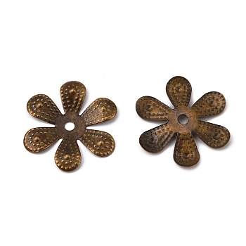6-Petal Iron Bead Caps, Flower, Antique Bronze, 18.5x16.5x1mm, Hole: 1.6mm