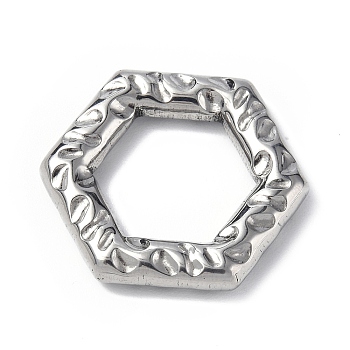 304 Stainless Steel Linking Rings, Textured, Hexagon, Stainless Steel Color, 20x22.5x3.5mm, Inner Diameter: 12x13.5mm