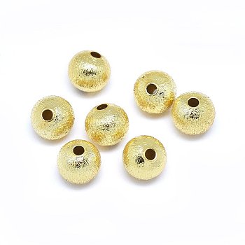 Brass Beads, Round, Real 18K Gold Plated, 6x5.5mm, Hole: 1.5mm