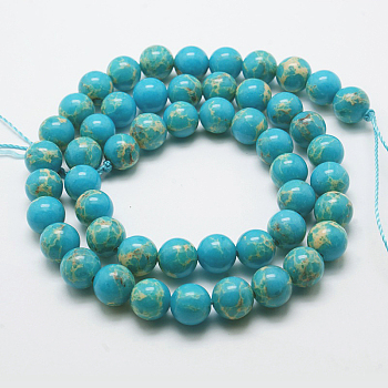 Synthetic Imperial Jasper Beads Strands, Dyed, Round, Cyan, 8mm, Hole: 1mm, about 48pcs/strand, 15.5 inch