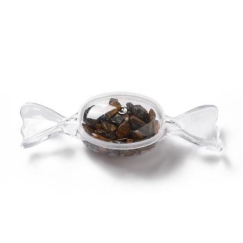 Natural Tiger Eye Chip Decorates, with Transparent Plastic Storage Box, Candy, 25x82.5x23mm
