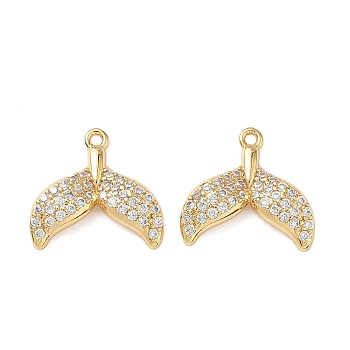 Brass Micro Pave Cubic Zirconia Charms, Nickel Free, Real 18K Gold Plated, Mermaid Tail Shape, 14.5x15.5x3mm, Hole: 1.2mm