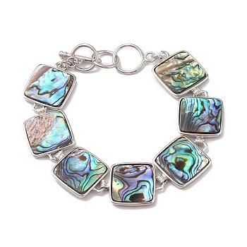 Natural Abalone Shell/Paua Shell Link Chain Bracelets, Platinum Brass Jewelry for Women, Cadmium Free & Lead Free, Square, 7-3/4 inch(19.7cm)