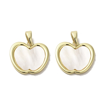 Brass Pave Shell Pendants, Geometric Charms, Real 18K Gold Plated, Apple, 15.5x17.5x2mm, Hole: 3x5mm