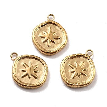 Ion Plating(IP) 316 Surgical Stainless Steel Pendants, Flat Round with 8 Pointed Star, Real 24K Gold Plated, 17x13.5x2.5mm, Hole: 1.6mm