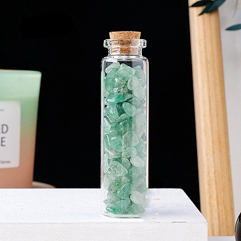 Natural Aventurine Chips in a Glass Bottle with Cork Cover, Mineral Specimens Wishing Bottle Ornaments for Home Office Decoration, 70x22mm