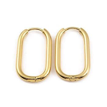 Ion Plating(IP) 304 Stainless Steel Oval Hoop Earrings, Real 18K Gold Plated, 26.5x16x2.5mm, Pin: 1mm