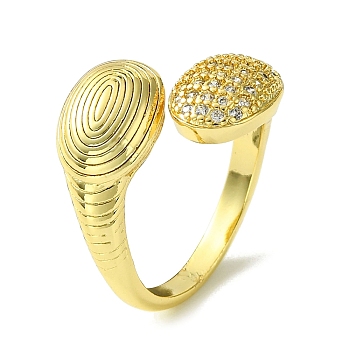 Brass Micro Pave Cubic Zirconia Open Cuff Rings, Oval, Real 18K Gold Plated, US Size 7 3/4(17.9mm)