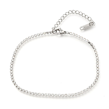 304 Stainless Steel Rhinestone Cup Chain Bracelets, with Lobster Claw Clasps, Stainless Steel Color, Clear, 8-3/8 inch(21.2cm)
