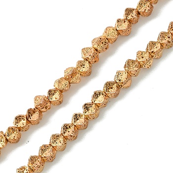 Electroplated Natural Lava Rock Beads Strands, Star Cut Faceted Round Beads, Light Gold Plated, 3.5~4x5x5mm, Hole: 1mm, about 110pcs/strand, 15.67''(39.8cm)