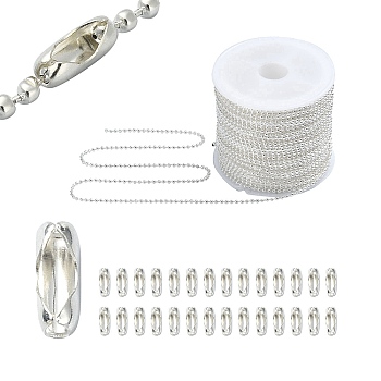 DIY Tag Chains Making Kit, Including Iron Ball Bead Chains, Soldered, with Spool, with Ball Chain Connectors, Silver, 1.5~5x1.5~2.5x1.5~2mm