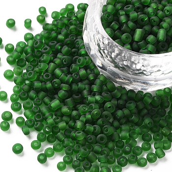 Glass Seed Beads, Frosted Colors, Round, Green, 3mm