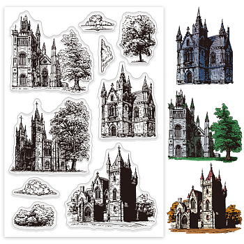 Custom Summer Theme PVC Plastic Clear Stamps, for DIY Scrapbooking, Photo Album Decorative, Cards Making, Castle, 160x110mm