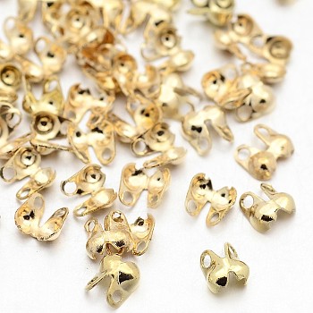 Brass Bead Tips, Calotte Ends, Clamshell Knot Cover, Golden, 4x2mm, Hole: 0.5mm