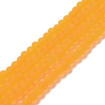 Transparent Glass Beads Strands, Faceted, Frosted, Rondelle, Orange, 4mm, Hole: 1mm, about 113~115pcs/strand, 41~42cm